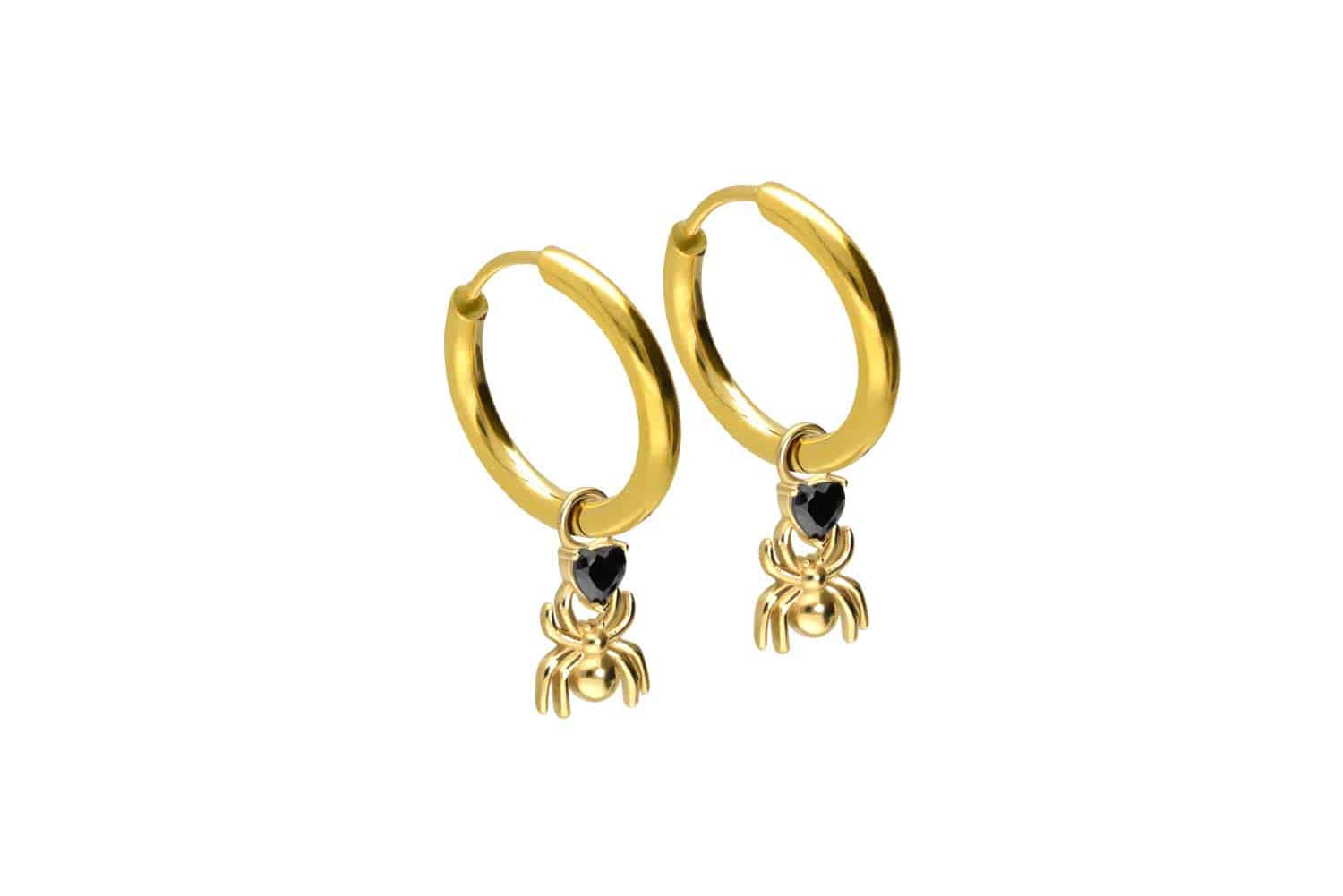 Chirurgenstahl Ohrclicker Creolen SPINNE + KRISTALLHERZ von Piercingline